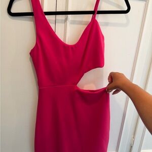 h:ours Hot Pink Asymmetrical Cutout Bodycon Dress